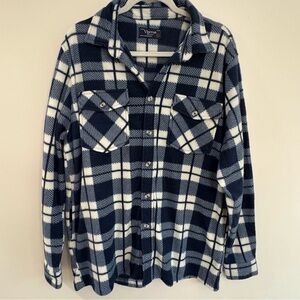 Visitor Work Flannel Fleece Blue And White Jacket Size Large With Pockets